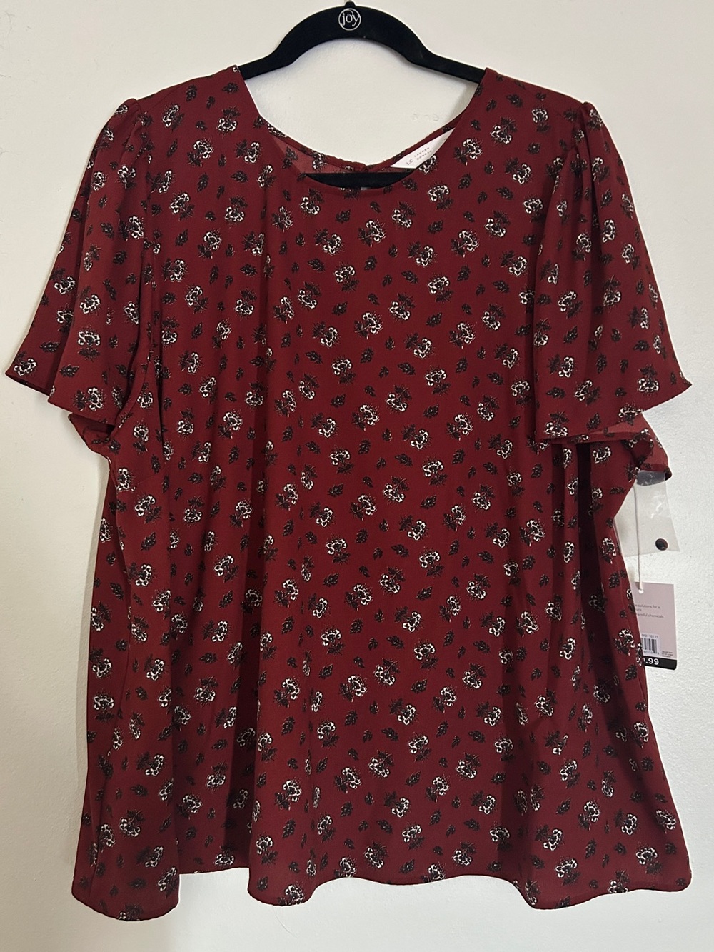 Burgundy Flutter Sleeve Blouse